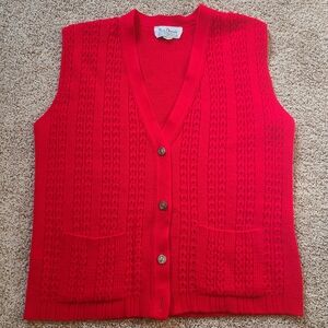 Oversized Vintage Red Sweater Vest Nan Dorsey 70s 80s